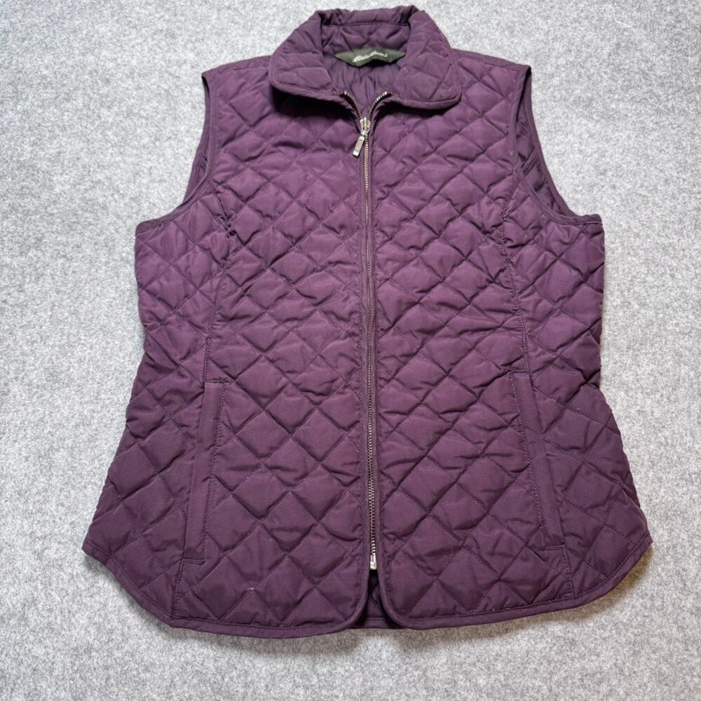 Eddie Bauer Vest Womens XS Purple Goose Down Diamond Quilted Full Zip Pockets